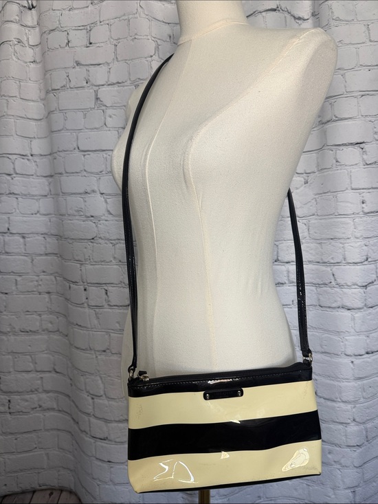 kate spade Handbags - kate spade Black and Cream Patent Stripe Crossbody Bag